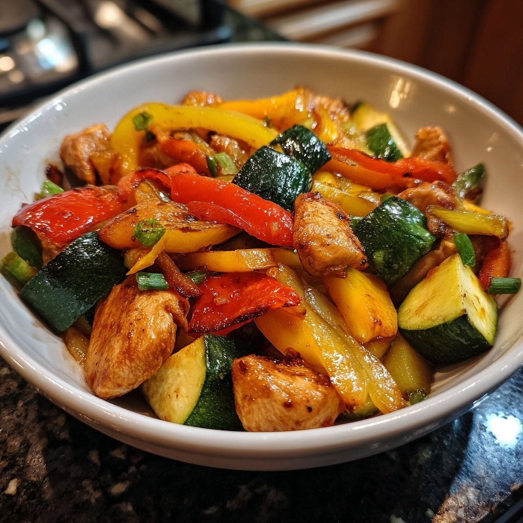 Kalorienarme Gemüsepfanne Mit Hähnchen