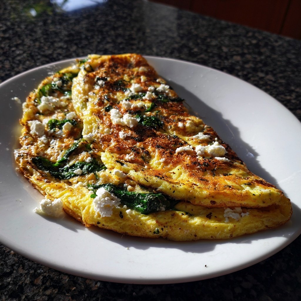 Kalorienarmes Omelette Mit Spinat Und Feta